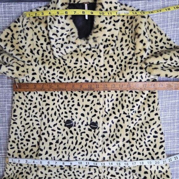 Free People Leopard Print Double Breasted Swing Coat Faux Fur Women's 4 - Picture 7 of 14